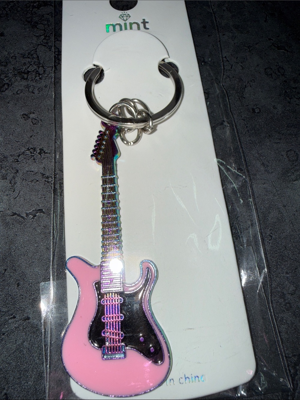 Mint Pink Guitar Key & Card Holder Keychain